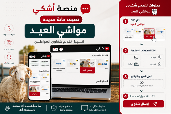 واجهة رقمية لمنصة أشكي الخاصة بشكاوى مواشي العيد والأضاحي في الجزائر